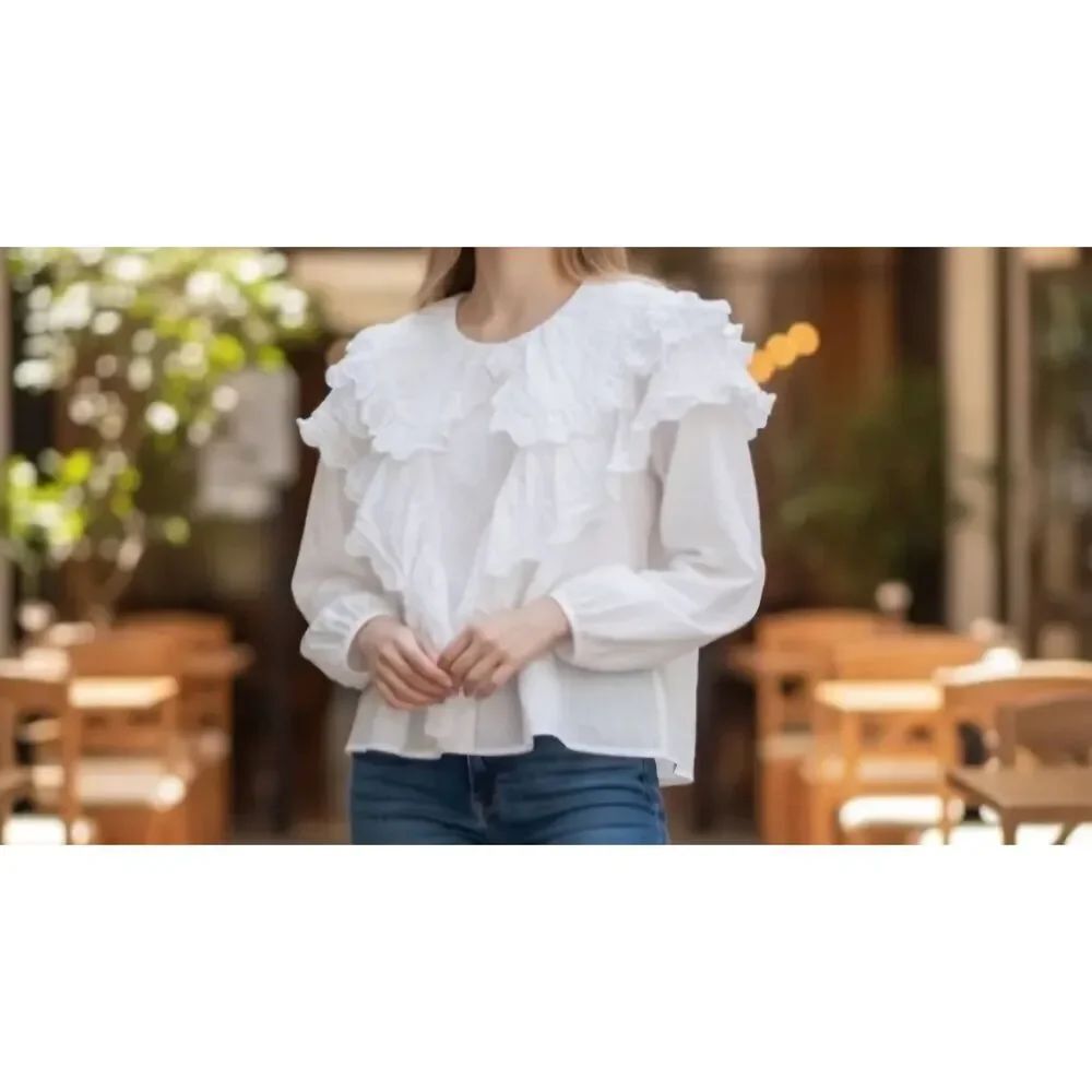 Les Coyotes De Paris White Pearl Blouse Sz 34/US 2